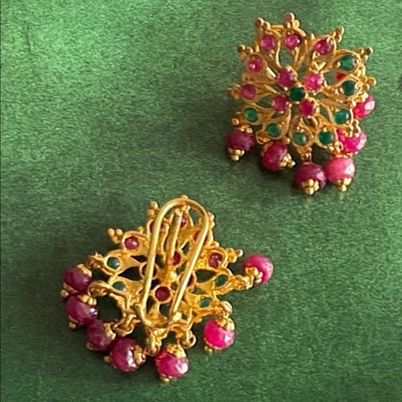 Gold and Multicolor Floral Earrings - Picture 4 of 7